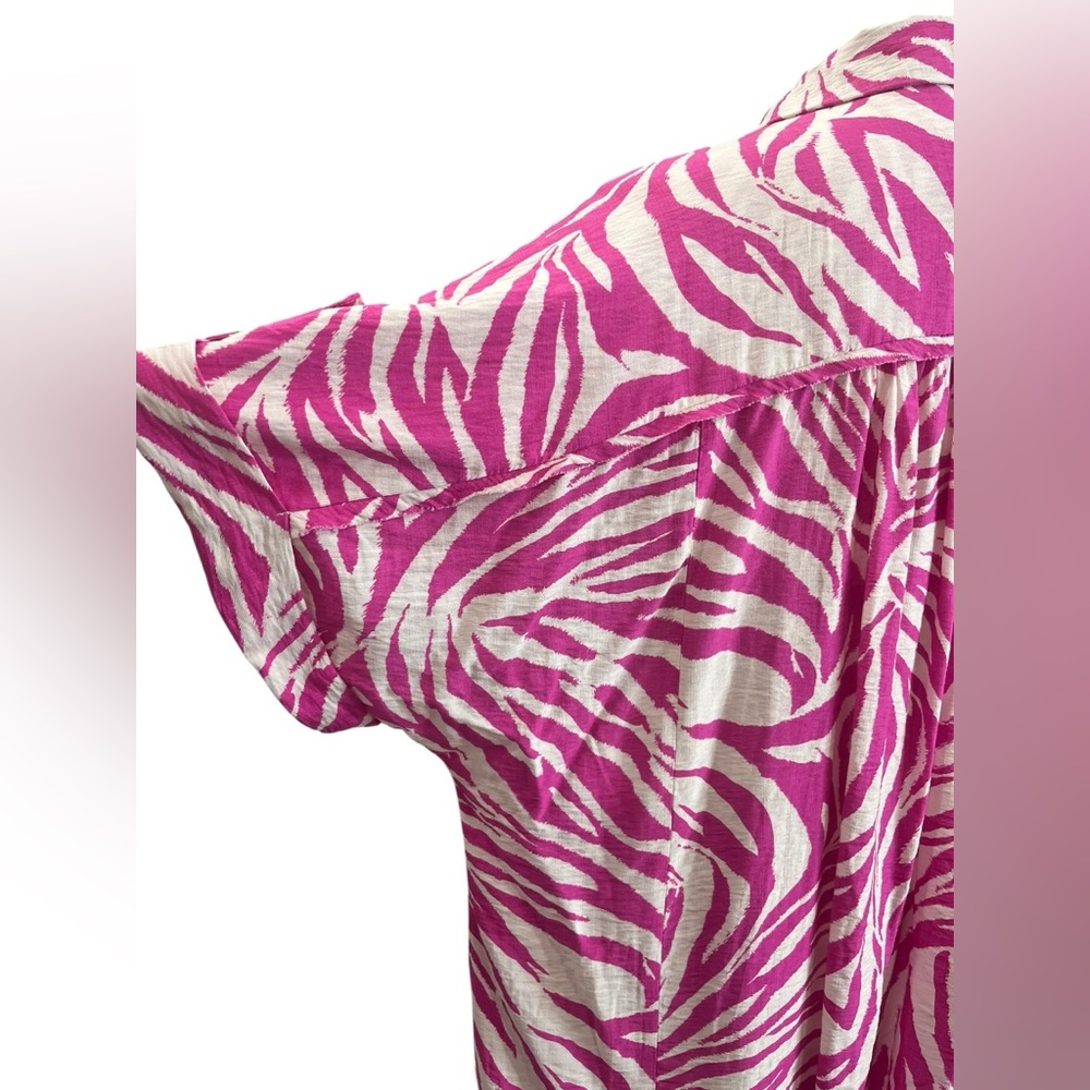 Umgee Pink Zebra Print Shirt Dress Oversized Button Front Mini Dress Small NWT - Picture 7 of 9